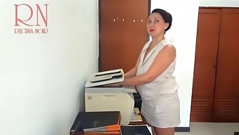 Office Lady Uses Scanner To View Confidential Pictures Of Her Boss'S Breasts And Vagina