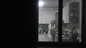 Naked And Seductive: Nude Neighbor In Kitchen And Outdoor Voyeur