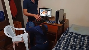Maid Stumbles Upon Me: I Was Pleasuring Myself In My Room When Unexpectedly, My Housekeeper Walks In And Catches Me Watching Adult Content. She Becomes Aroused And Demands My Attention