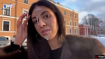 Stunning Woman Parades With Semen On Her Face In The Open, Courtesy Of A Kind Benefactor - Cumwalk