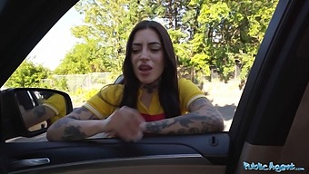 Tabatha Lust, A Popular Pornstar, In A Public Agent Scene In A Restaurant Restroom.